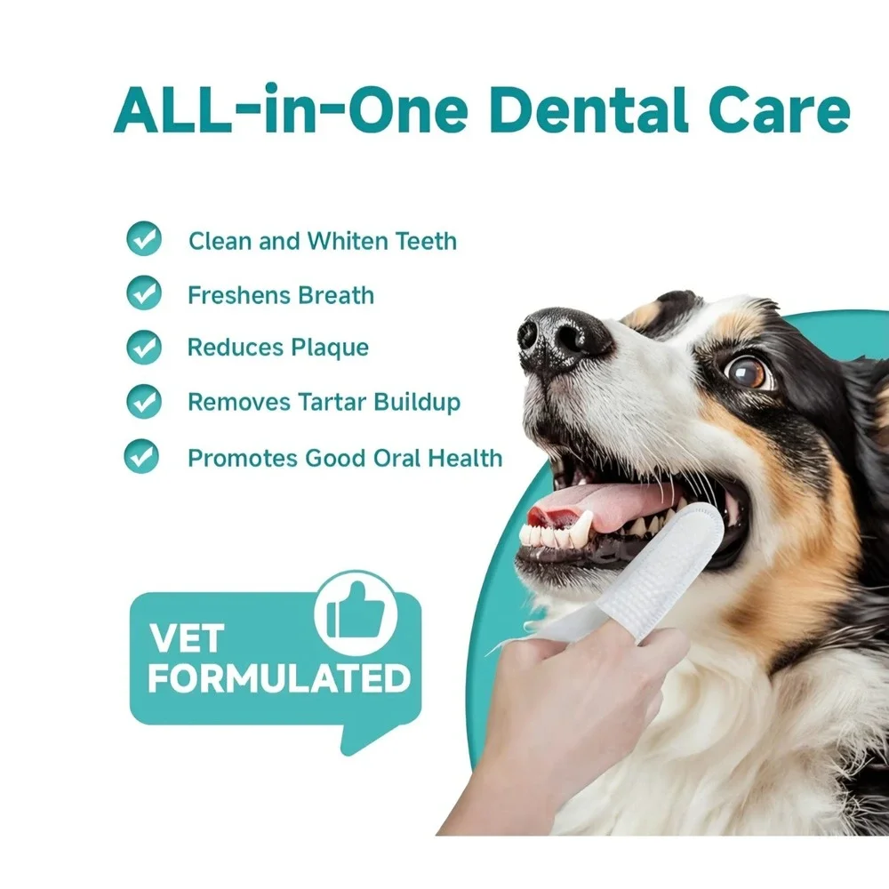 Pet Dental Finger Wipes for Dogs & Cats 50ct Plaque Tartar Breath Care